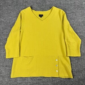 Toofan Blouse Tunic Womens XL Chartreuse Green Lagenlook V Neck Pockets Boho